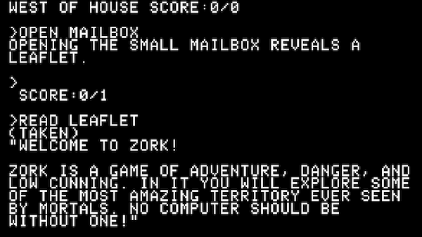 A screenshot of the leaflet text from Zork
